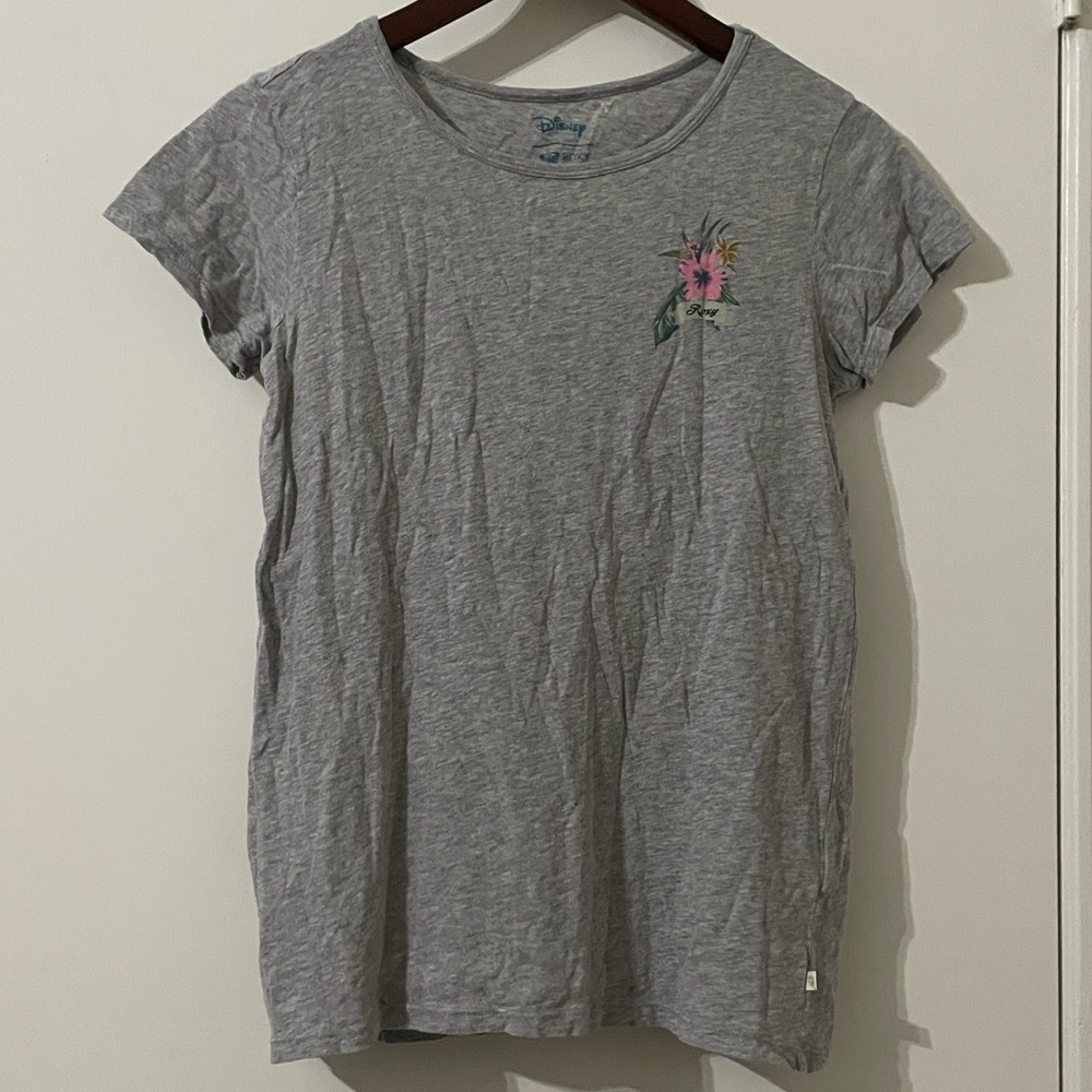 Disney x Roxy Girl Gray Tropical "Under The Sea" Floral Graphic Tee Size 16/XXL - Picture 3 of 7